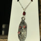 Sterling Silver Hammered Pendant Crescent Moon Design Antiqued with Tiny Rhodonite Stones (3) 18” 925 Sterling Silver Chain Included