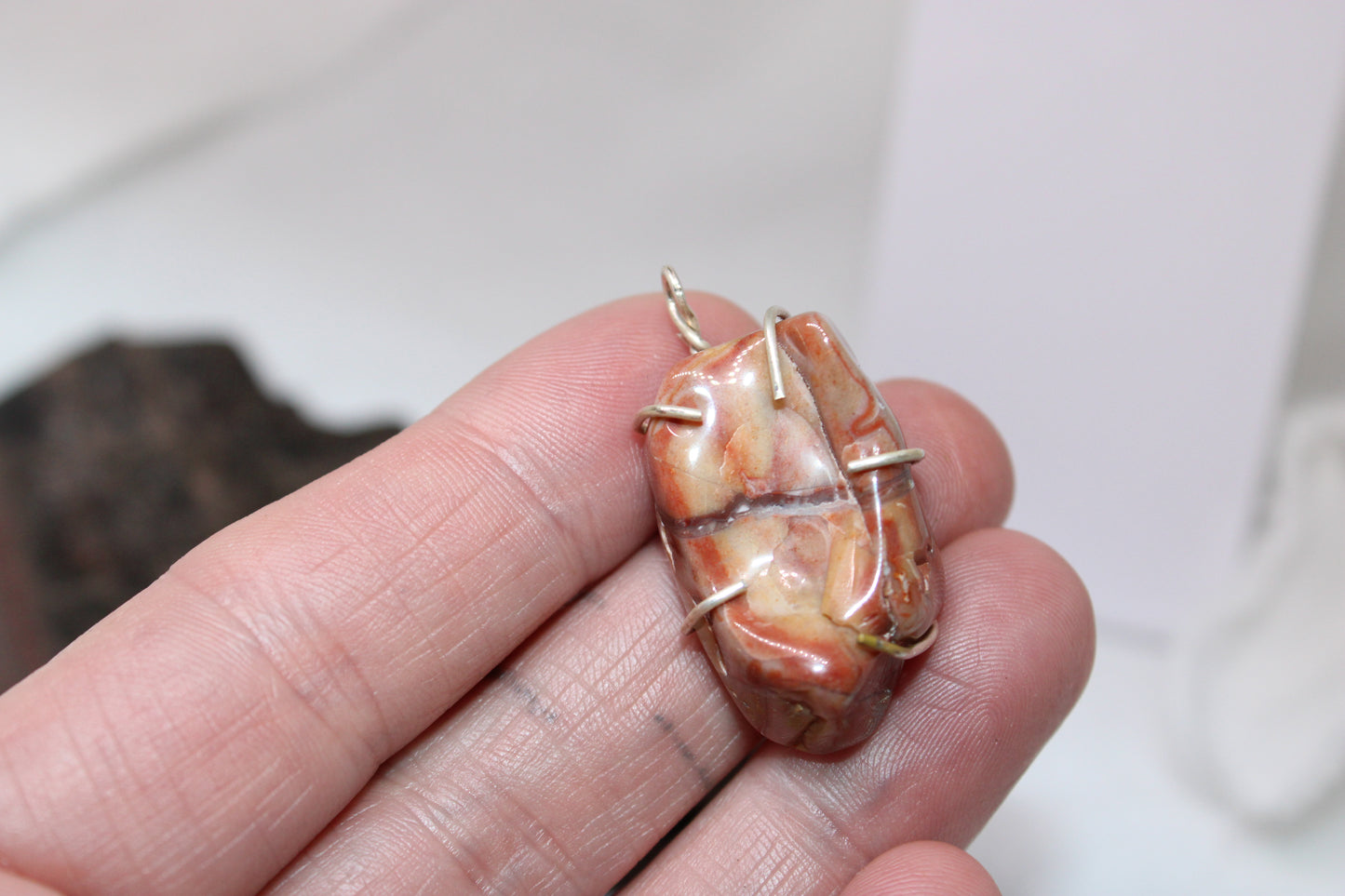 Unique Sterling Silver Stone Pendant Handmade Design JASPER Geometric Design