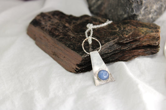 Geometric Pyramid Circle Blue Kyanite Sterling Silver Necklace