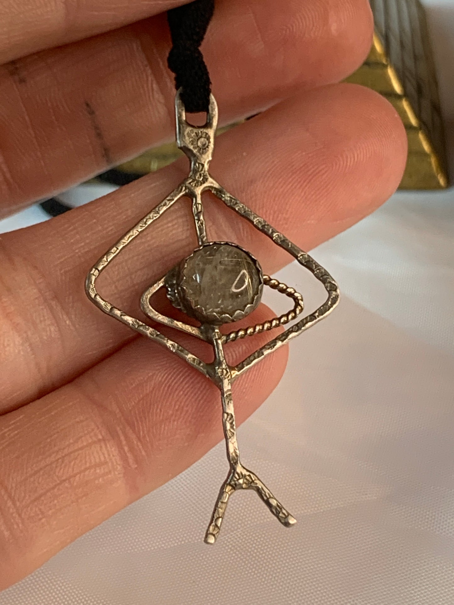 Rutilated Golden Thread Quartz Sterling Silver Viking Rune Pendant Necklace