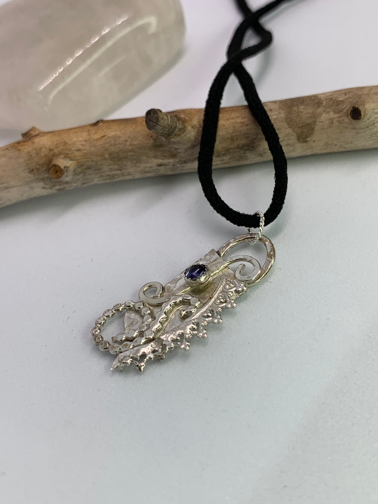 Iolite Sterling Silver Filigree Abstract Fused Necklace