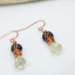 Lemon Quartz and Garnet Copper Earrings. French wired. Pierced.